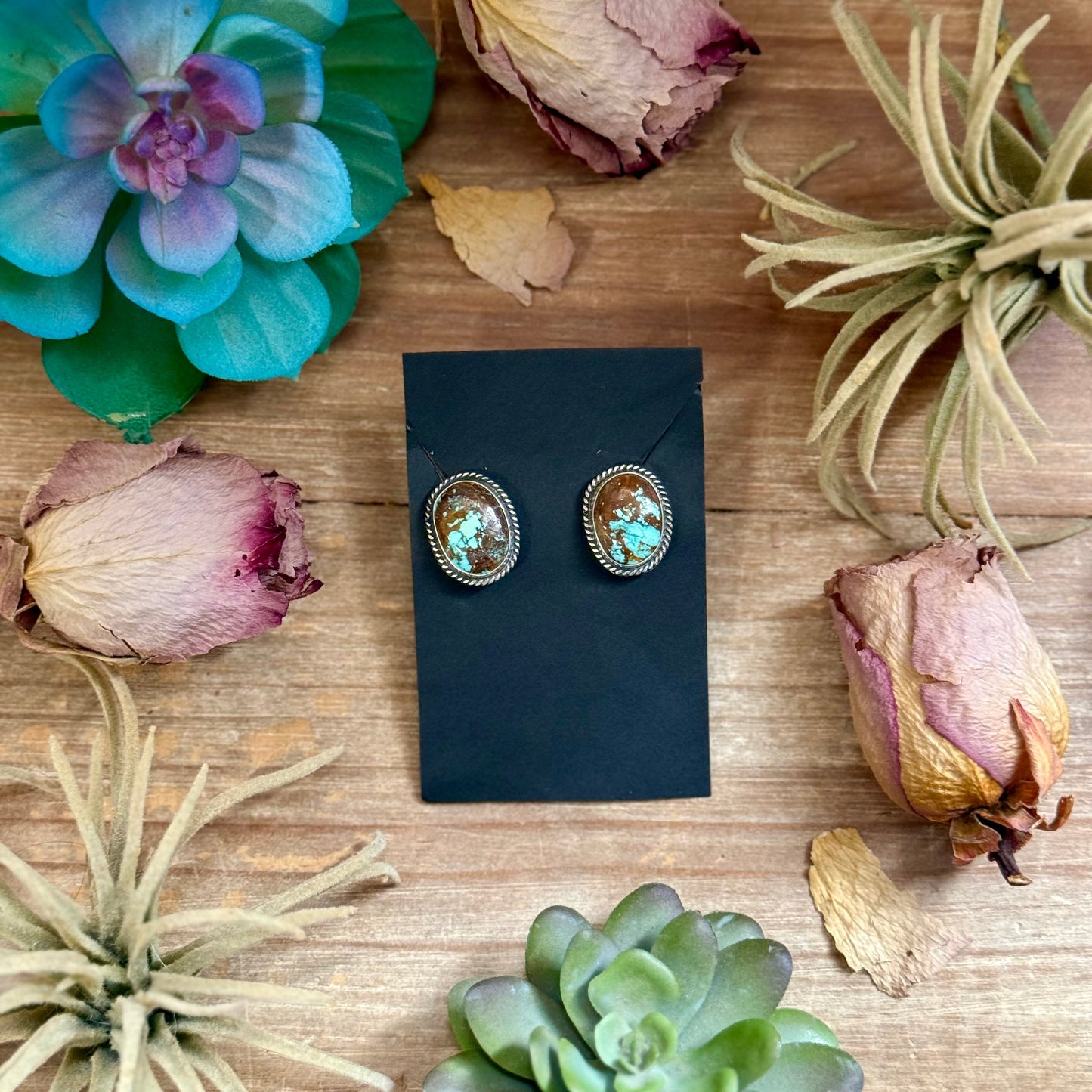 Sterling Silver Rising Phoenix Turquoise Stud Earrings – Handmade by Artist Jason Ogg