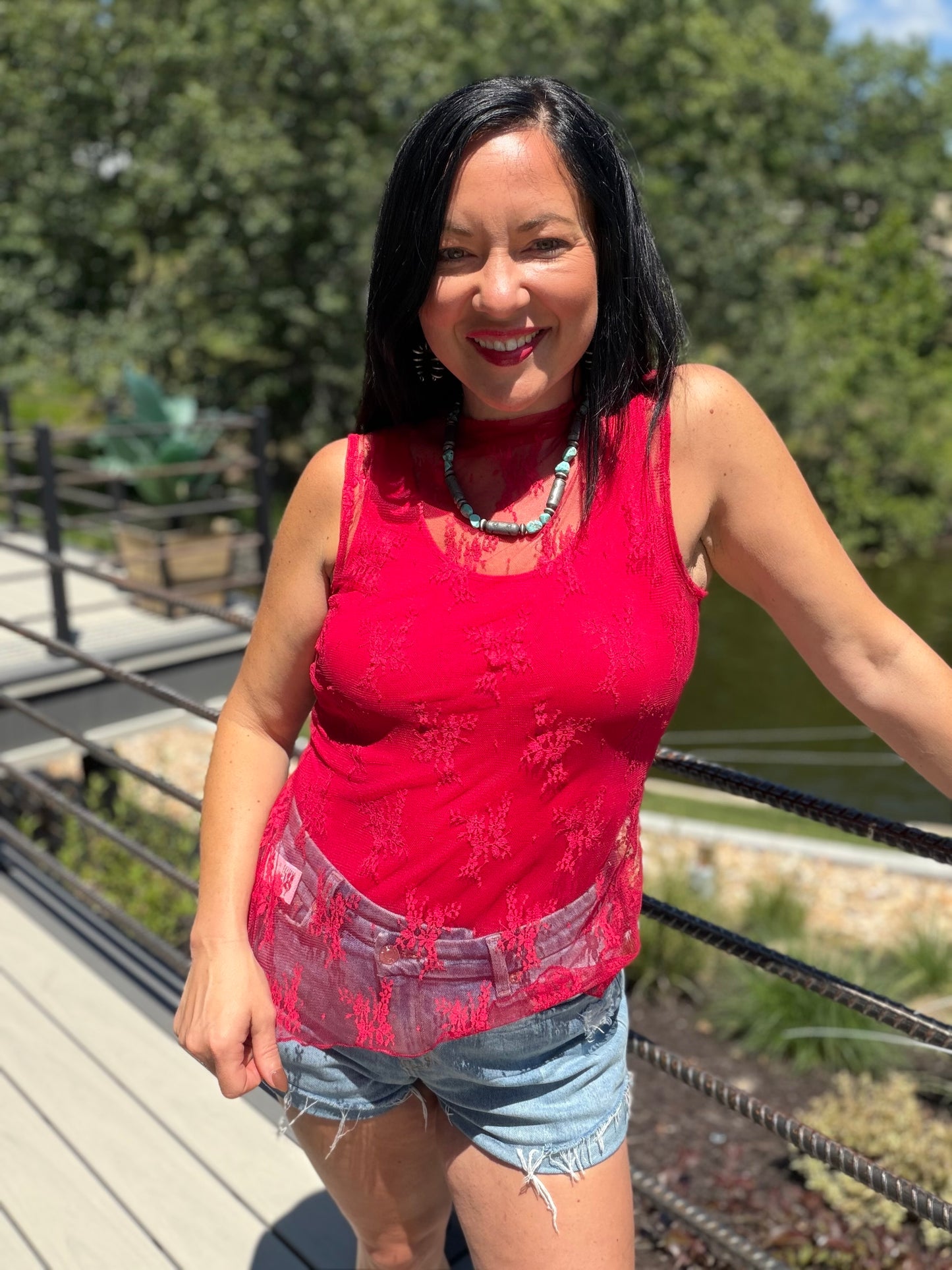 Lucky Red Lace Sleeveless Top