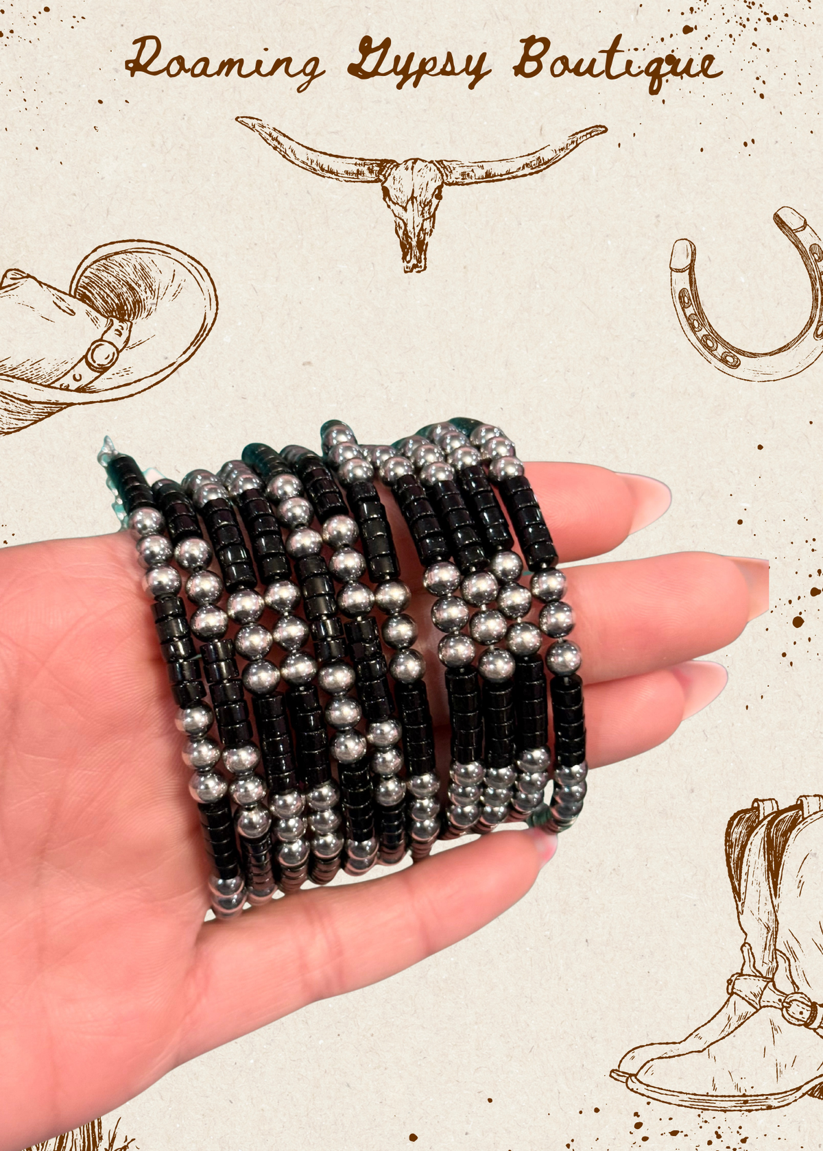 Black Onyx & Sterling Silver Bracelet – 6 1/4"  – 5mm