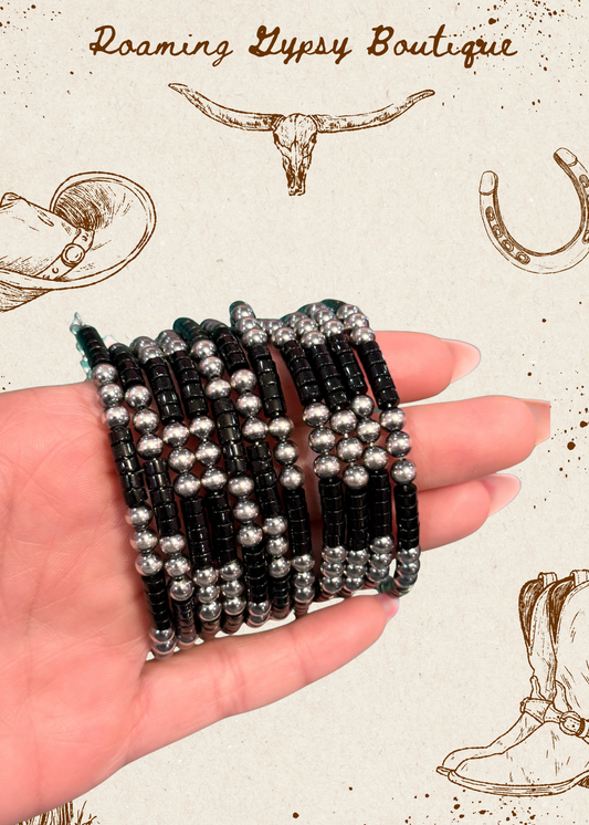 Black Onyx & Sterling Silver Bracelet – 6 1/4"  – 5mm