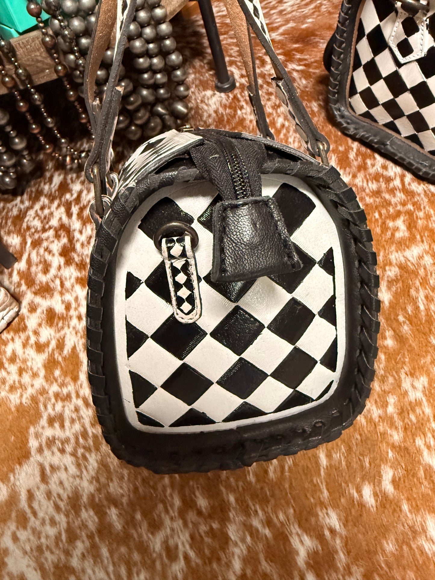 Checkered & Cowhide Lizzie Speedy Crossbody
