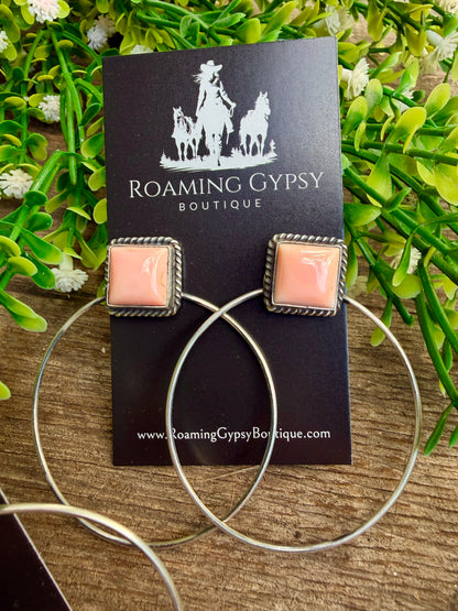 Stone 2" Hoop Earrings