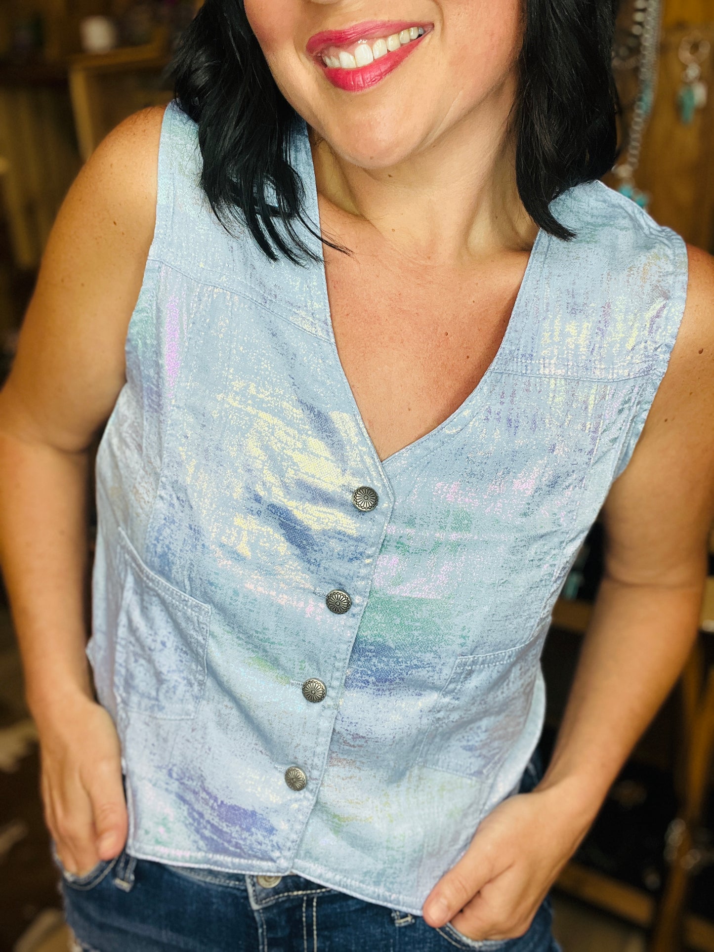 blue metallic vest | western vest