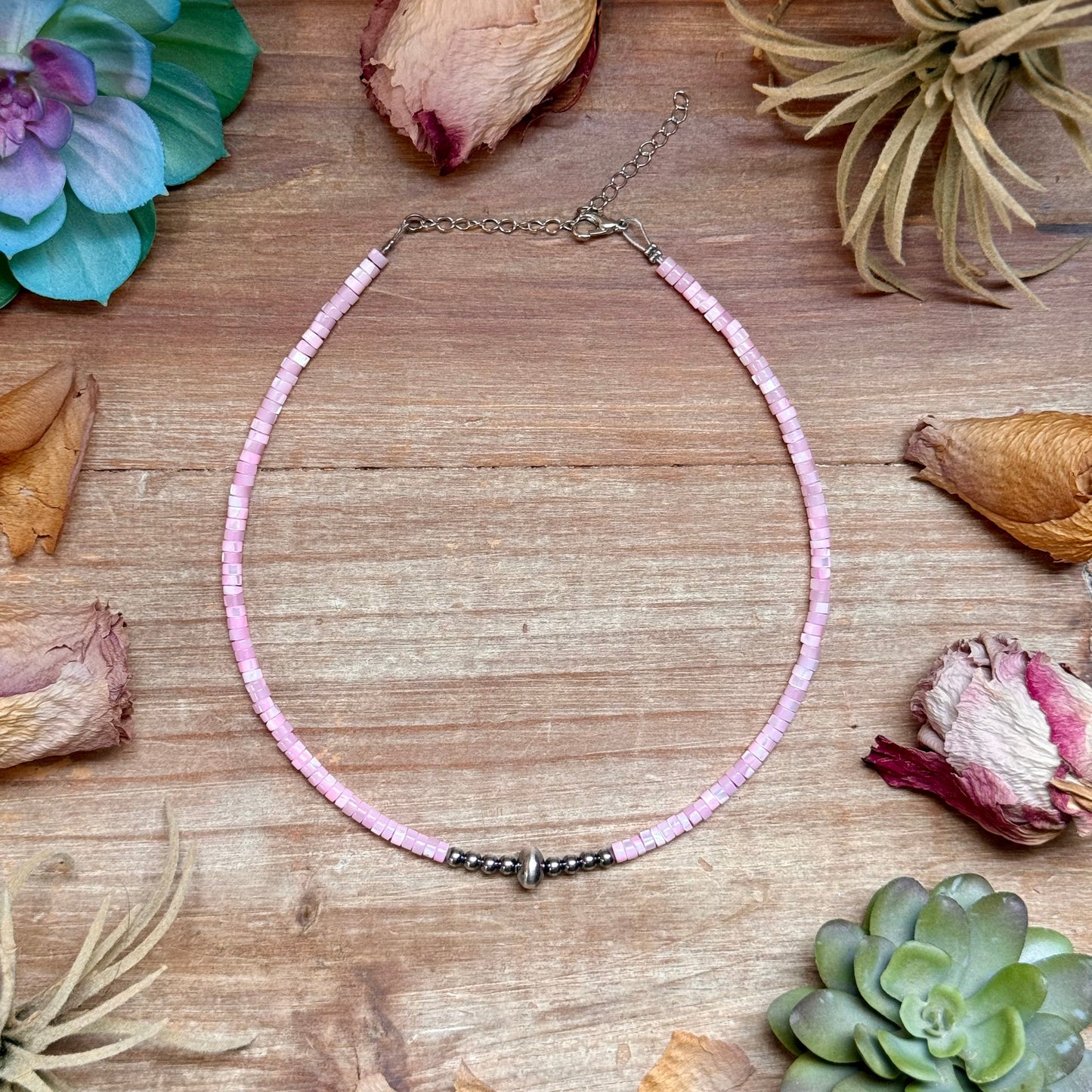 Pink Shell Heishi Necklace  – 15"