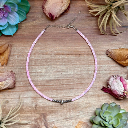 Pink Shell Heishi Necklace  – 15"