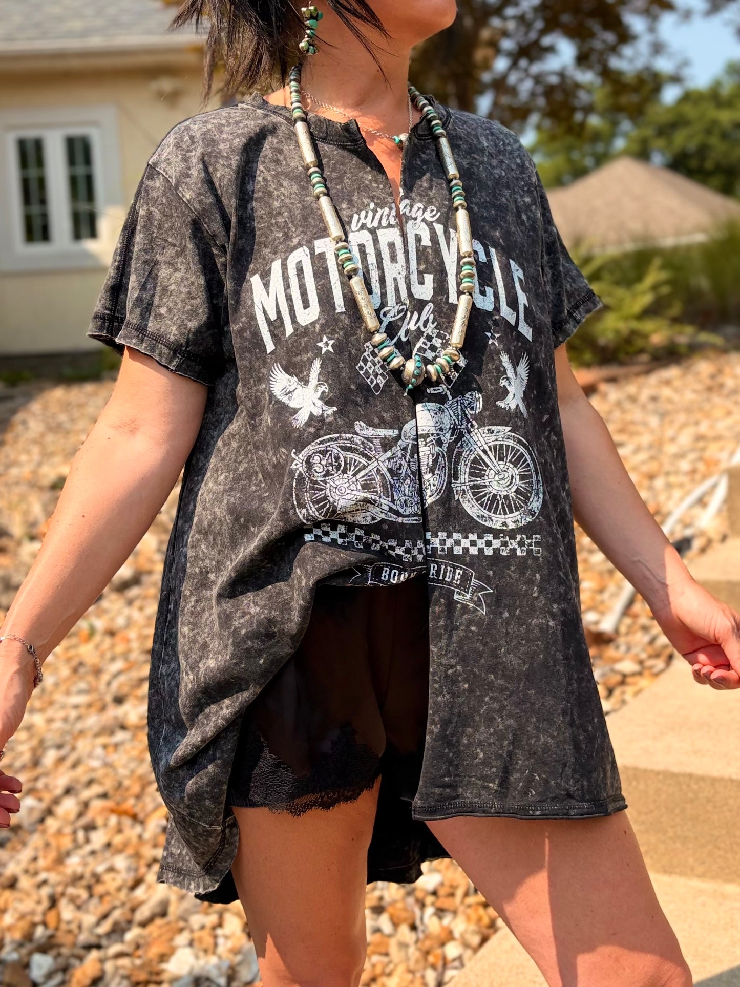 Motorcycle Club Split Tunic Top
