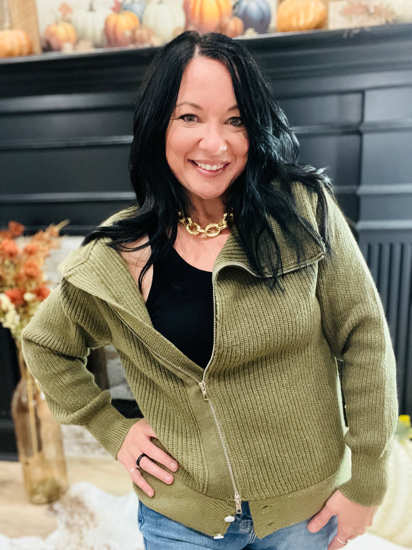 BiBi Front Zip Up High Neckline Sweater Jacket