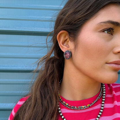 MJ Purple Spiny Oyster Oval Stud Earrings