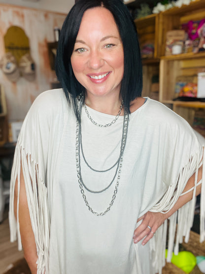 Boho Darlin Fringe Top - Oat