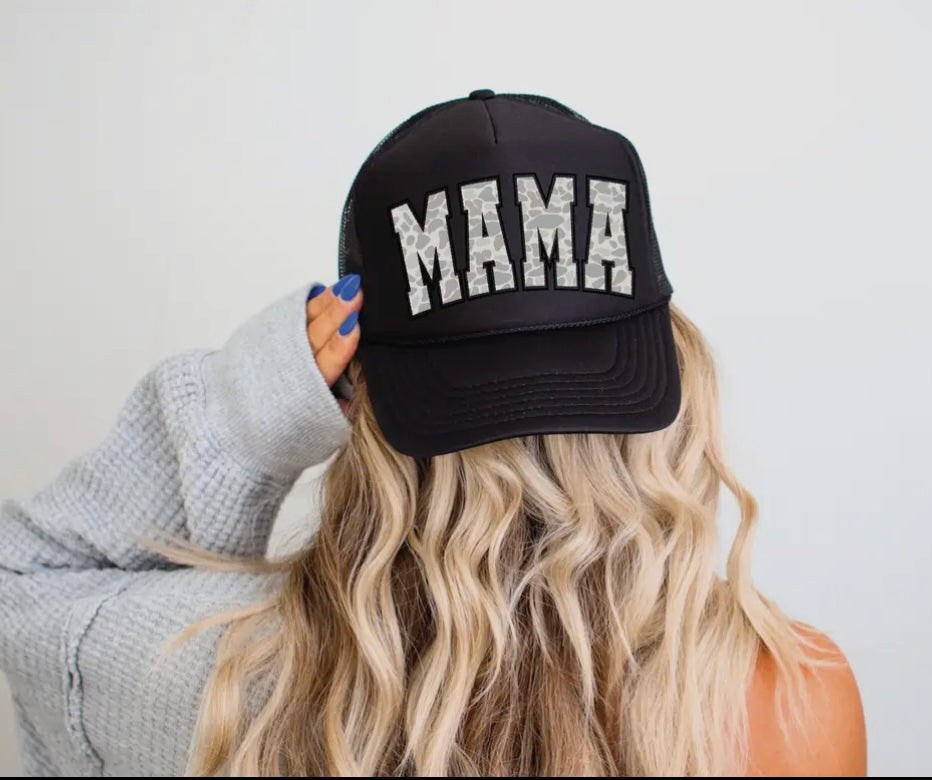 Mama Duck Camo DTF Printed Black Trucker Hat