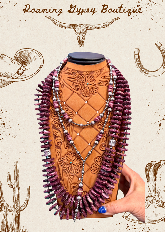 Purple Spiny Oyster & Silver Stacker Necklace Sets