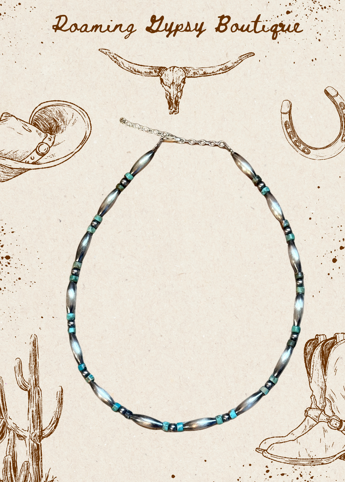 Blue-Green Turquoise Heishi & Sterling Silver Torpedo Choker