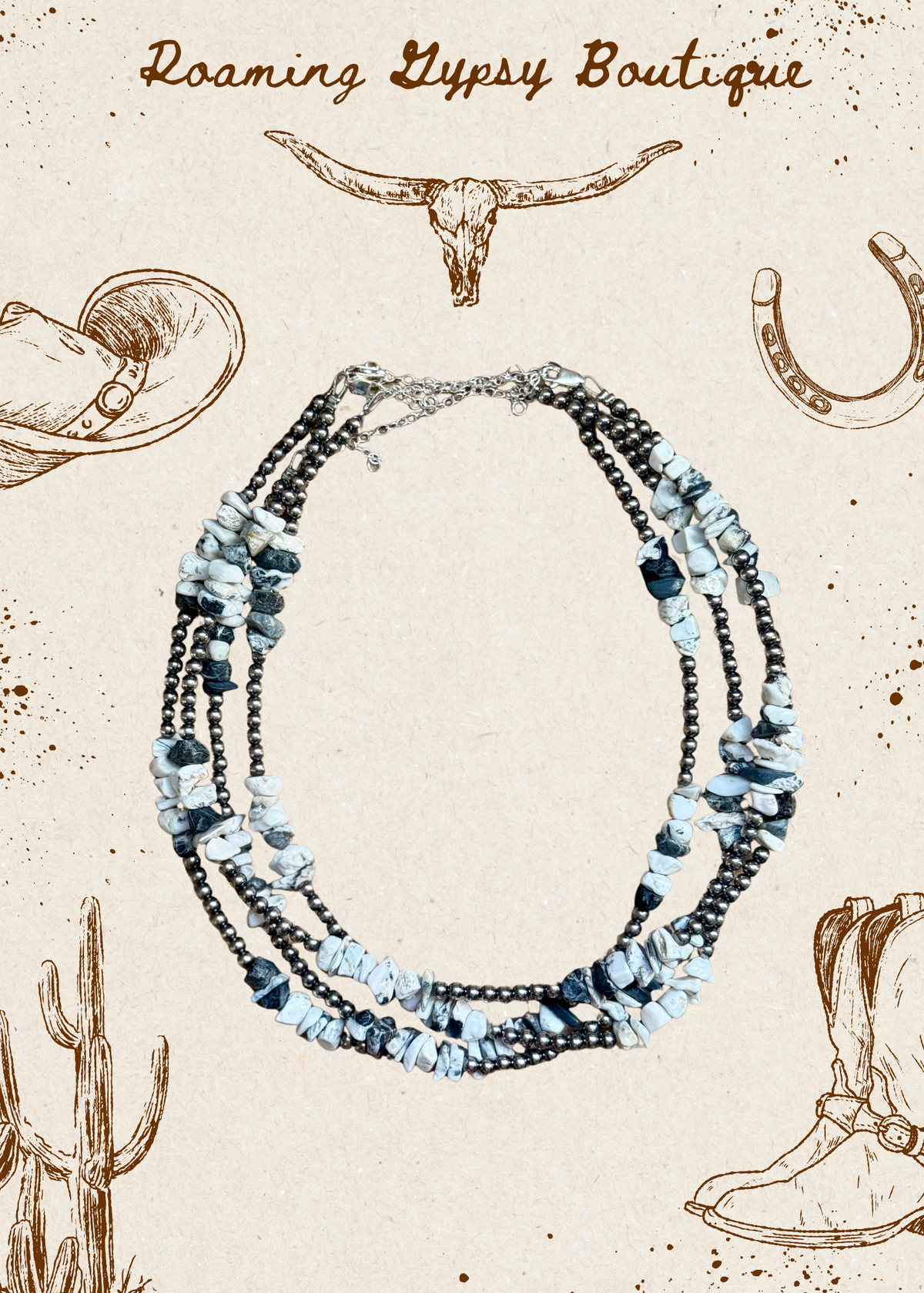 16” White Buffalo Chip Necklace – Sterling Silver