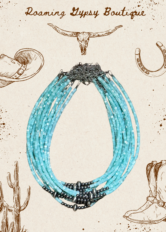 Turquoise Shell Heishi Necklace – 15"
