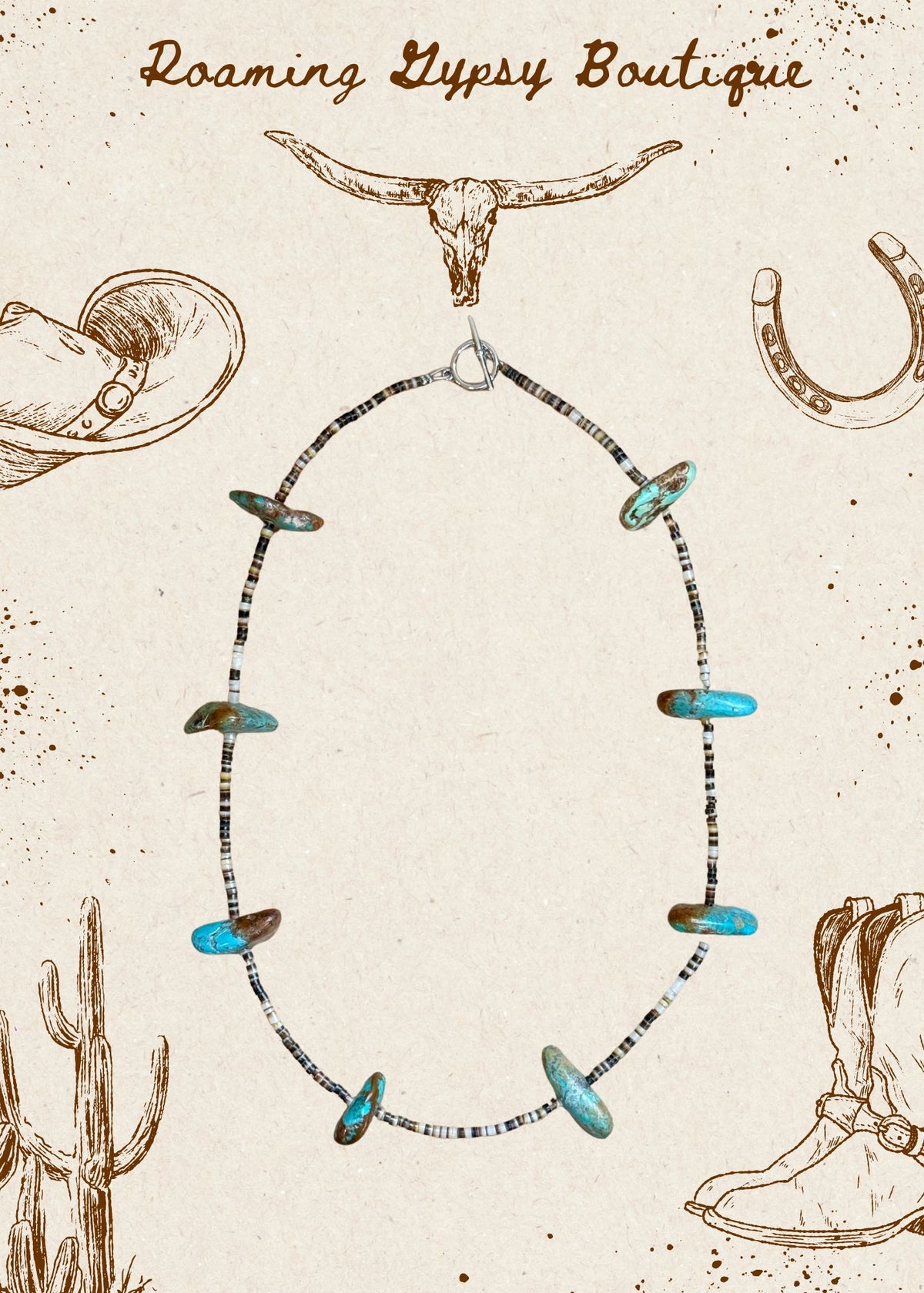 22” Chunky Turquoise & Dark Brown Shell Heishi Necklace