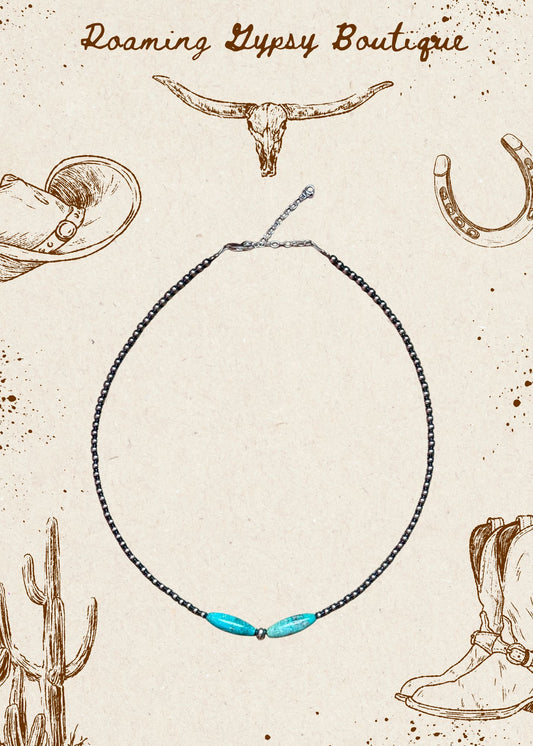 15-Inch Sterling Silver Pearl & Blue Turquoise Torpedo Choker