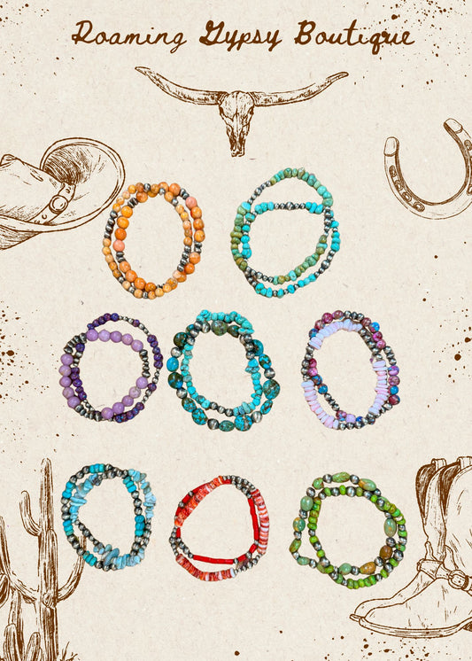Sterling Silver Mini Wolf Stretchy Bracelet Bundle (Set of 2) –  Mixed Stone