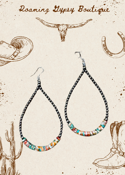 3 mm teardrop earrings Sterling Silver Pearls with orange spiny/Turquoise