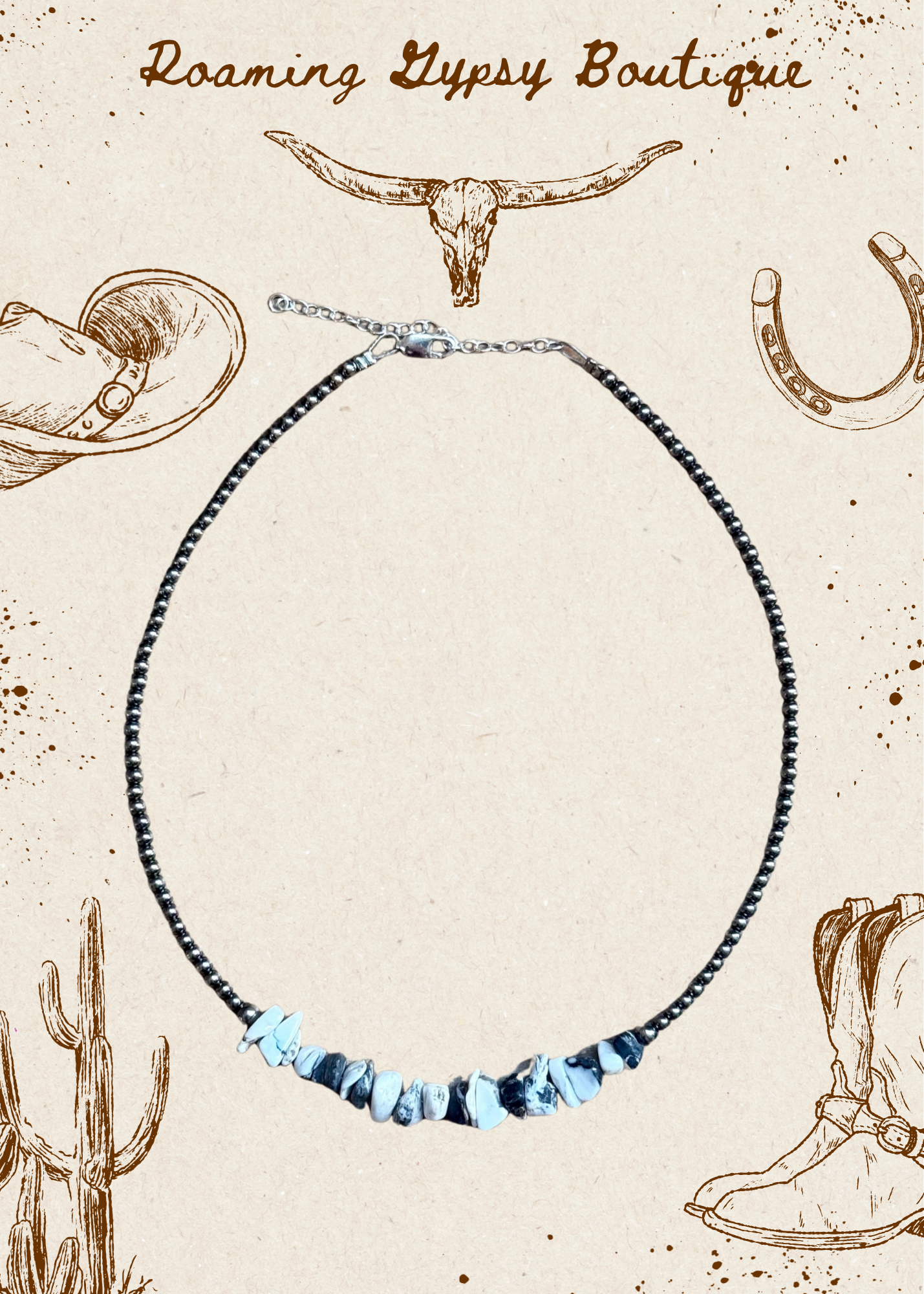 14” White Buffalo Choker – Sterling Silver Pearls