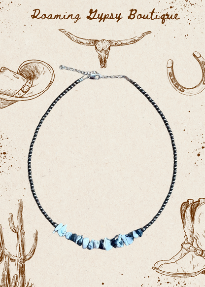 14” White Buffalo Choker – Sterling Silver Pearls