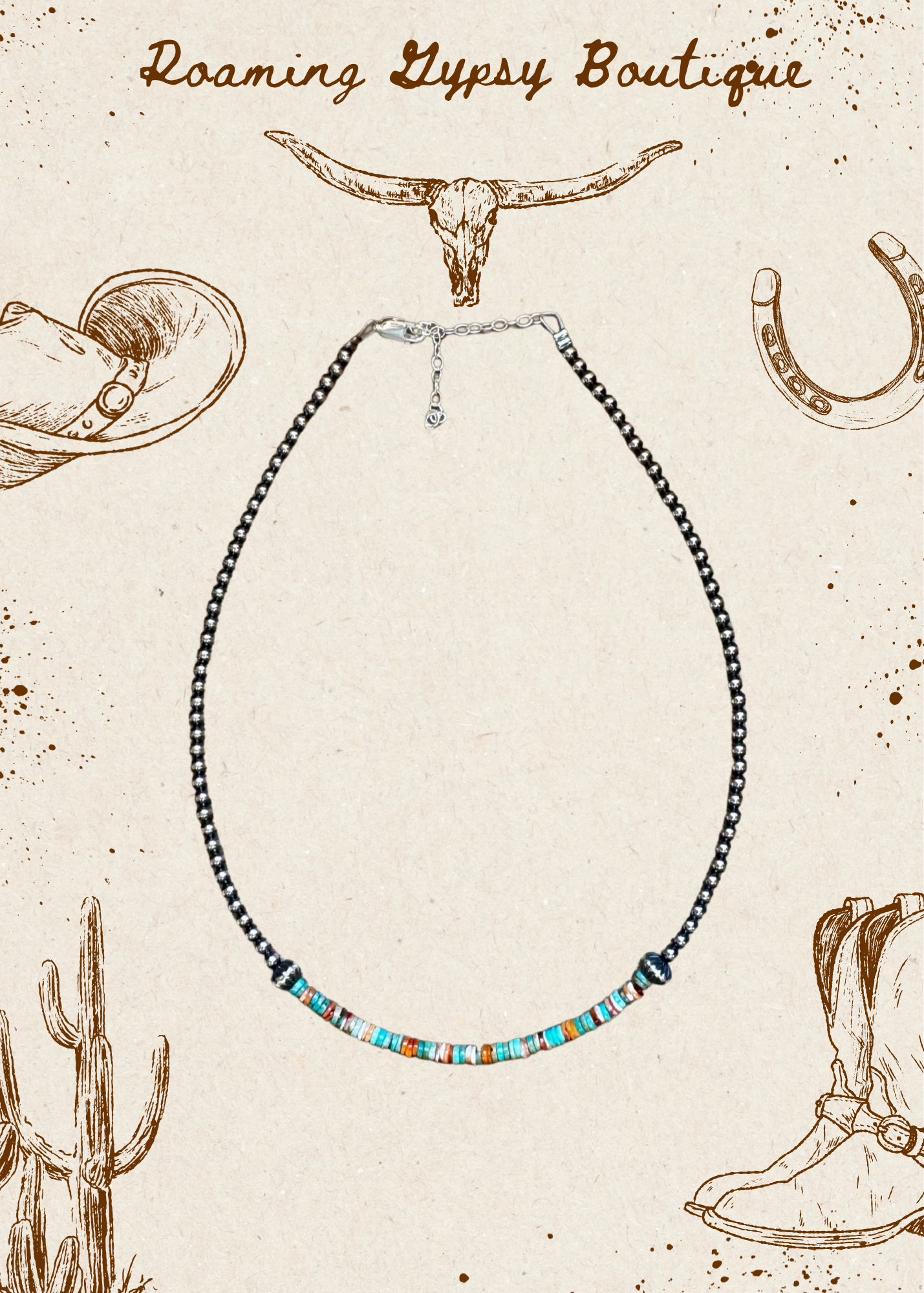 Sterling Silver Pearl Choker with Turquoise & Spiny Oyster Heishi