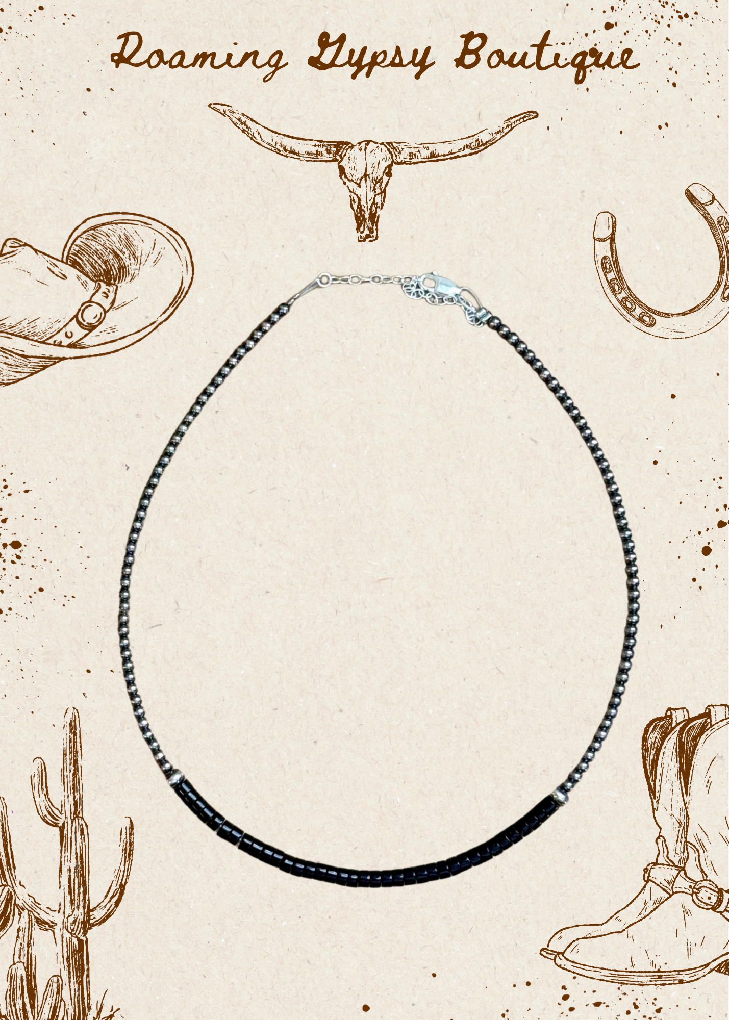 14” Black Onyx Heishi Necklace – Sterling Silver Pearls & Saucers