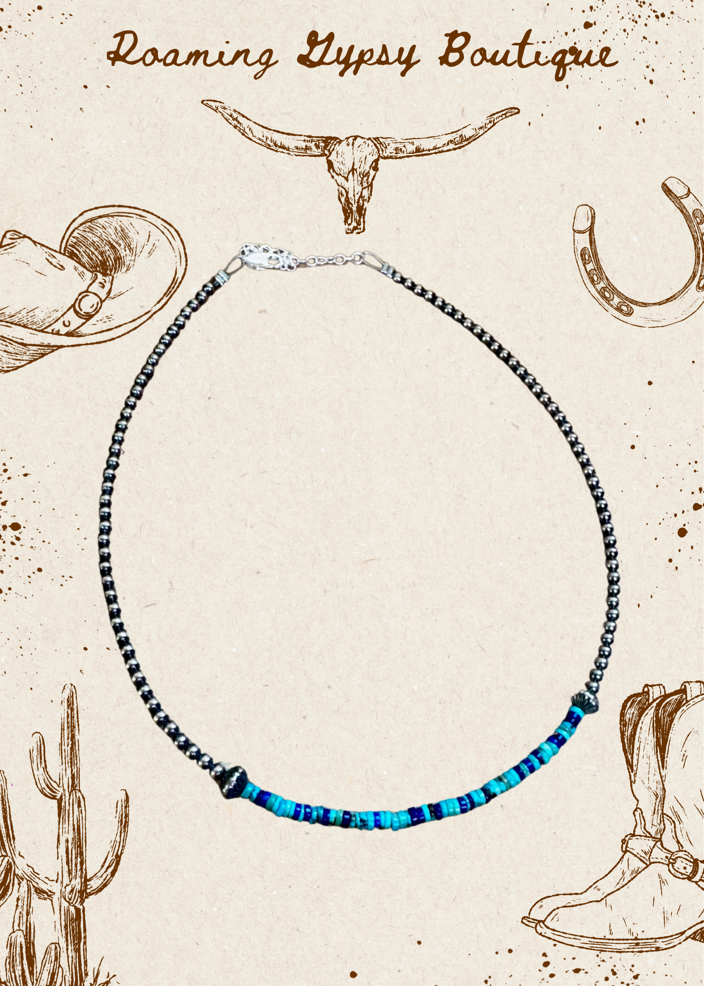Lapis & Turquoise Heishi Choker – 14" Sterling Silver Beads