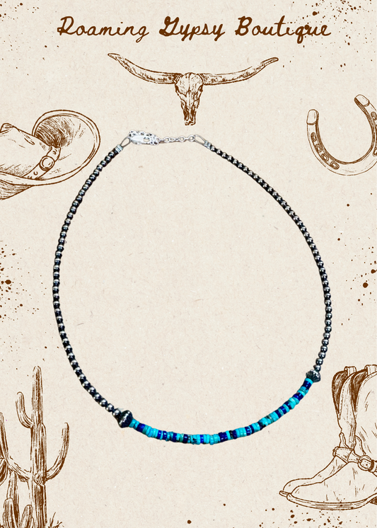 Lapis & Turquoise Heishi Choker – 14" Sterling Silver Beads