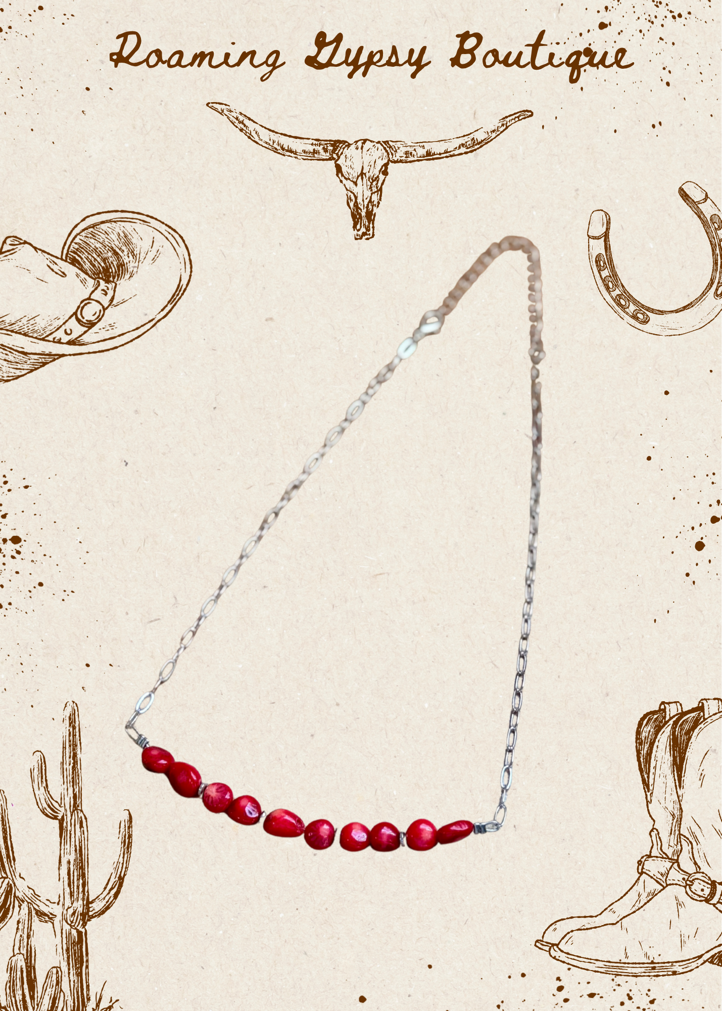 Silver-Plated Paperclip Chain Necklace with Dyed Coral & Hematite – 15”