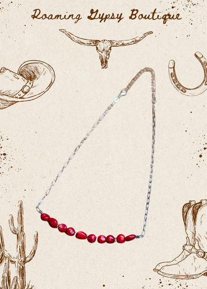 Silver-Plated Paperclip Chain Necklace with Dyed Coral & Hematite – 15”