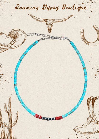 14” Vibrant Choker – Turquoise, Spiny Oyster & Sterling Silver