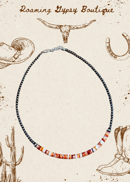 Spiny Oyster Heishi & Sterling Silver Pearl Choker