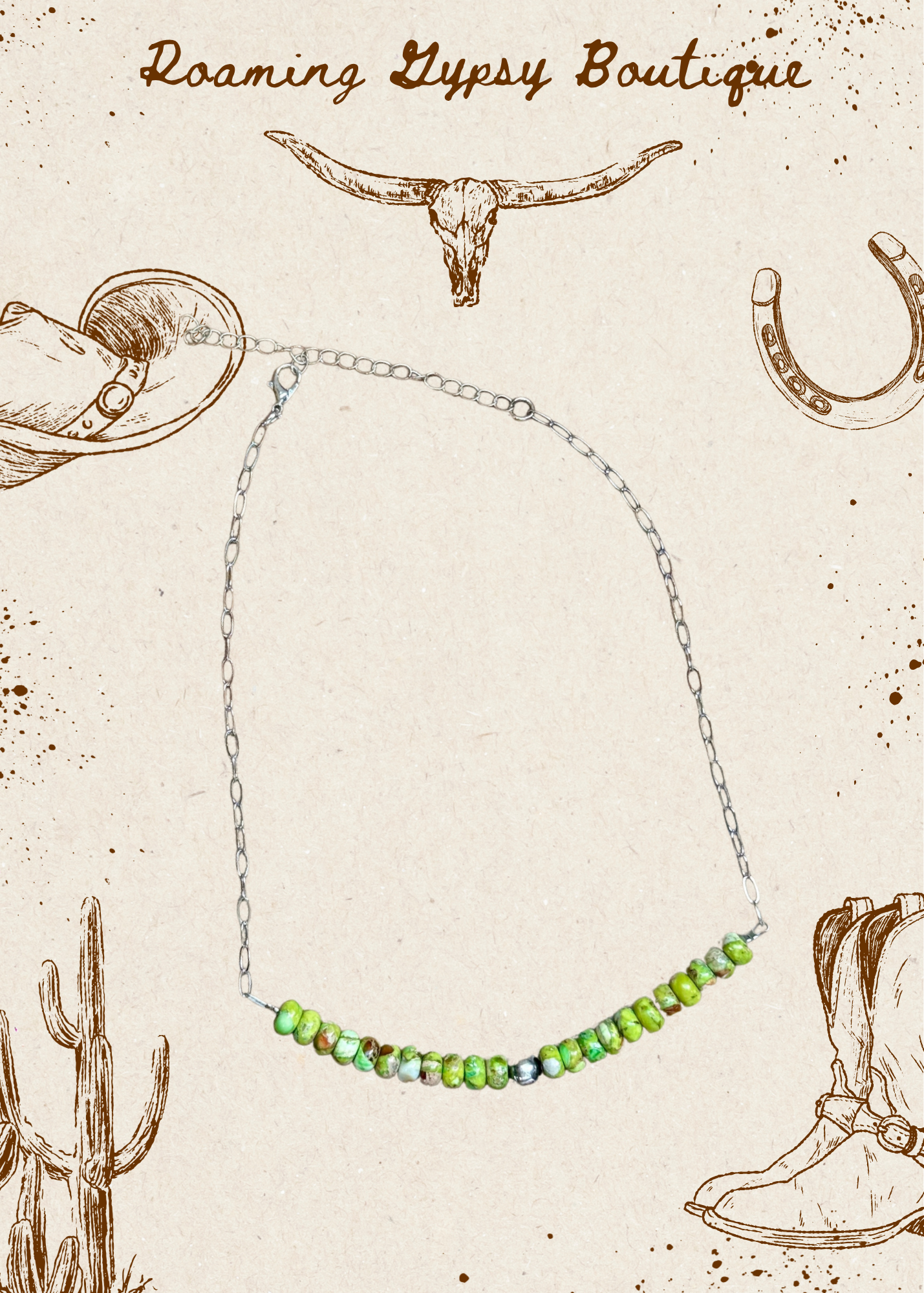 16” Green Variscite Paperclip Necklace – Sterling Silver Accent