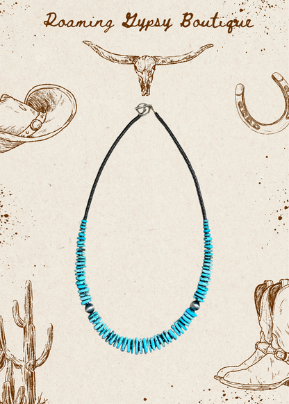 23” Ice Blue Turquoise Graduated Necklace – Sterling Silver & Hematite