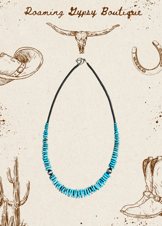 23” Ice Blue Turquoise Graduated Necklace – Sterling Silver & Hematite