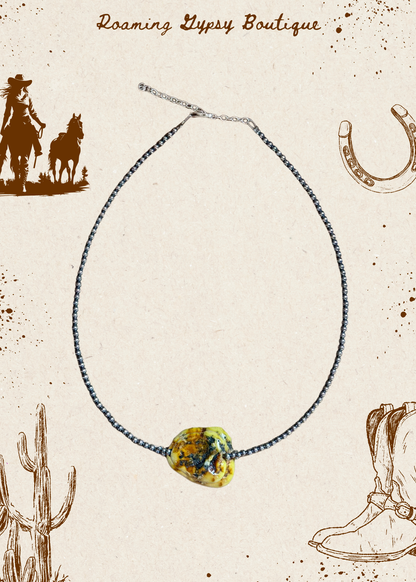 3mm Sterling Silver Pearl & Palomino Variscite Necklace