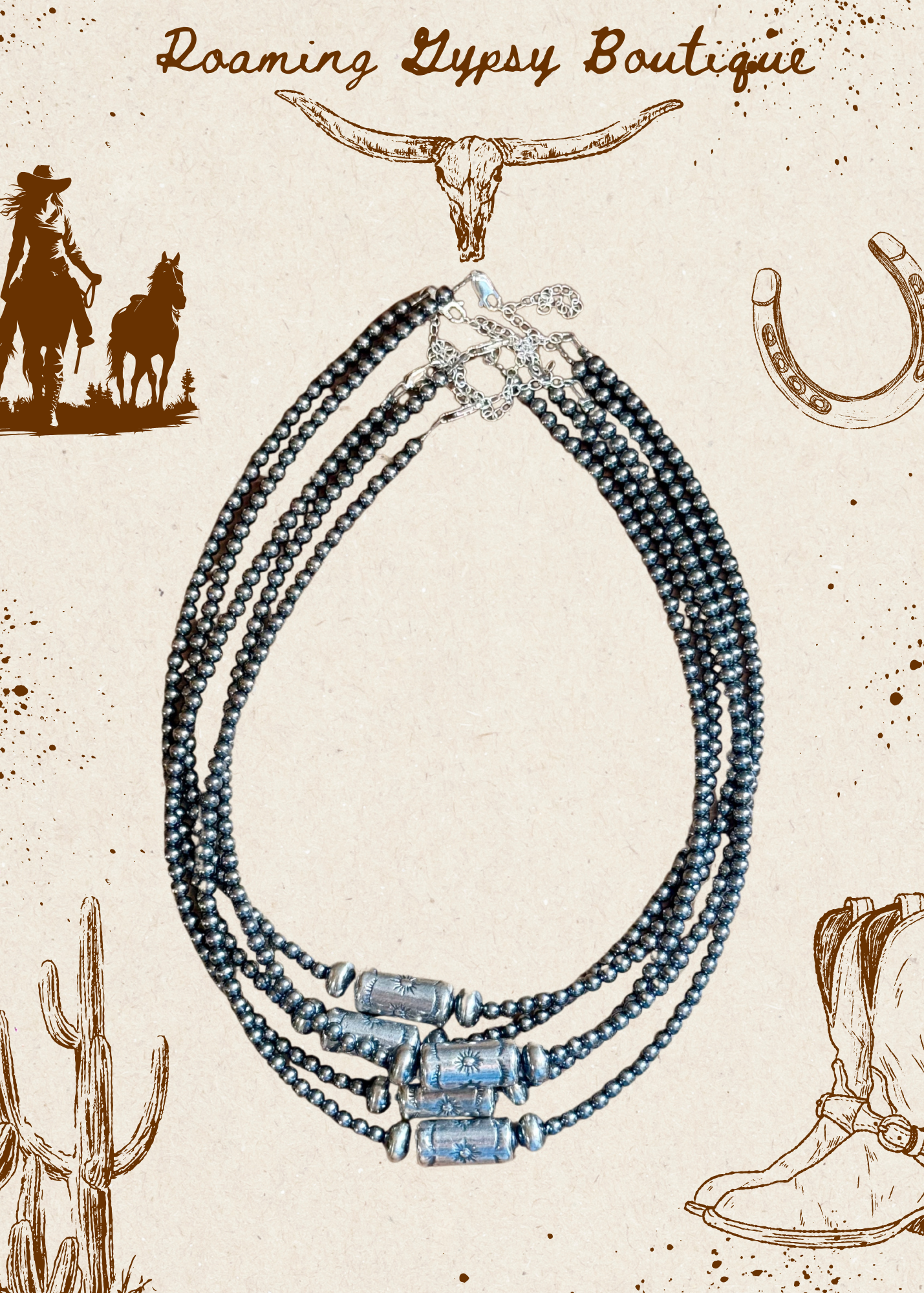 4mm Sterling Silver Pearl Necklace with Stamped Barrel Bead