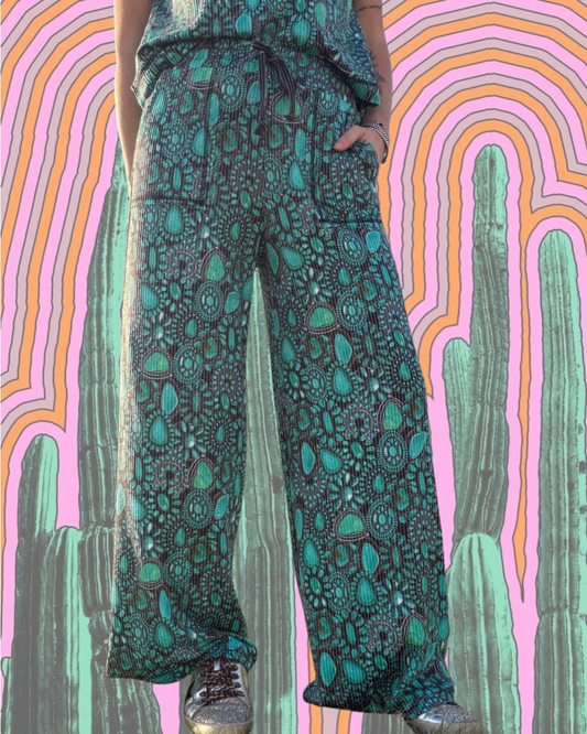 Turquoise Lover Ribbed Pants
