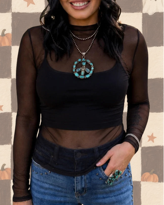 Midnight Sky Black Mesh Top