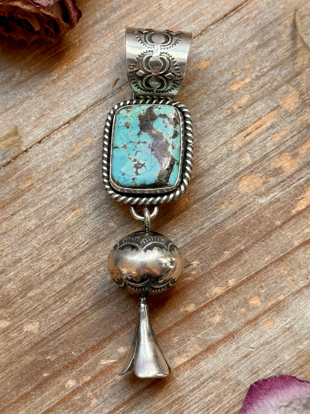 Sterling Silver Blue Dream Turquoise Blossom Pendant –  Handmade by Artist Jason Ogg
