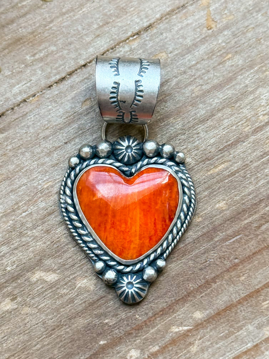 Sterling Silver Orange Spiny Oyster Heart Pendant – Handmade by Artist Shay Pfeiffer