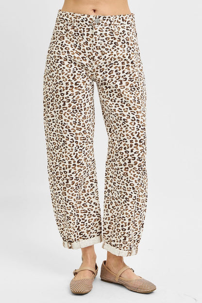 Leopard & Cream Barrel Jean
