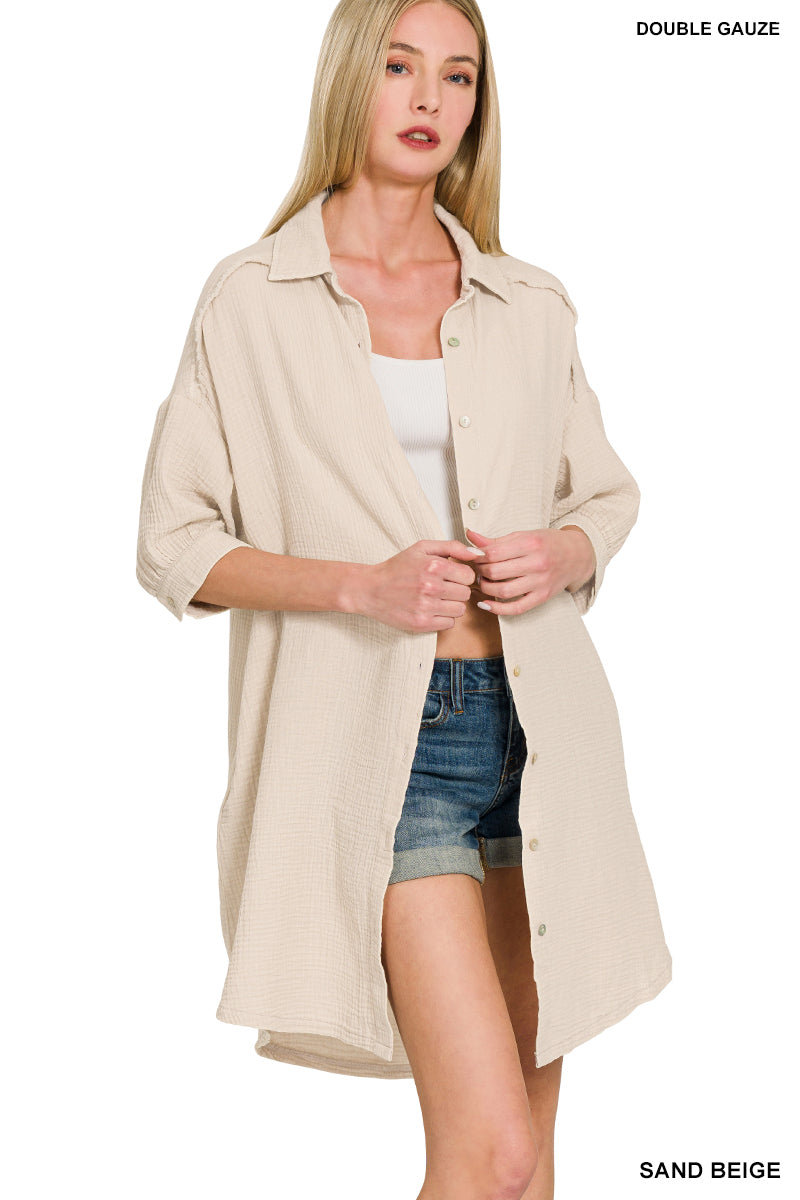 sand beige linen shirt dress