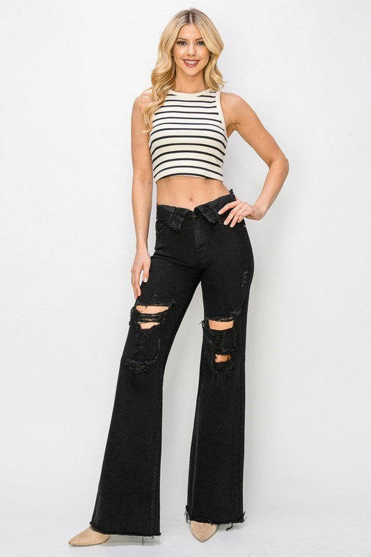 Night Rider Distressed Wide Leg Jean