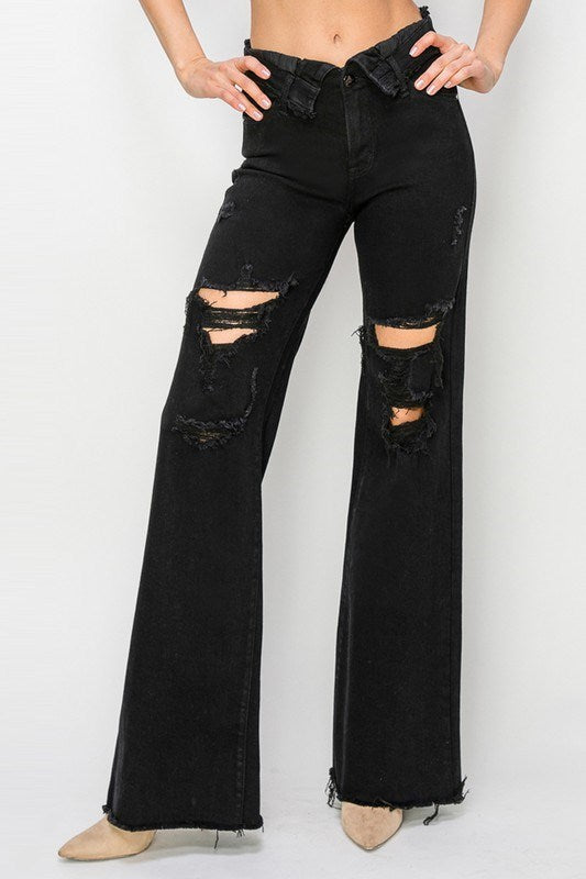 Black Risen Brand  Distressed Wide Leg Jean