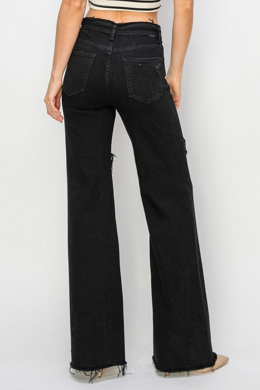 Night Rider Distressed Wide Leg Jean