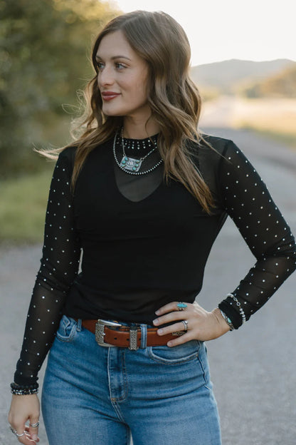Stars at Night Rhinestone Mesh Top