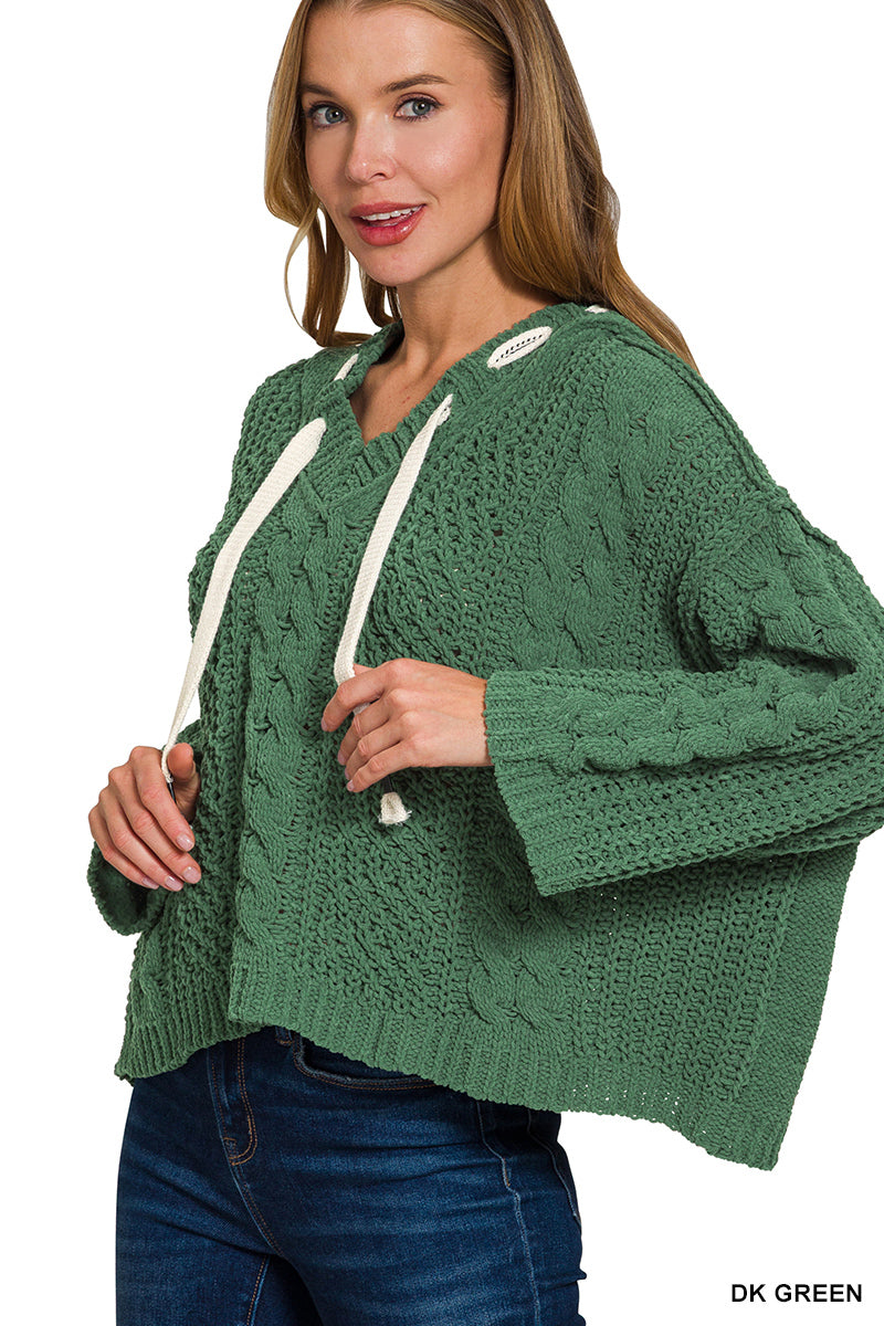 green chunky knit sweater