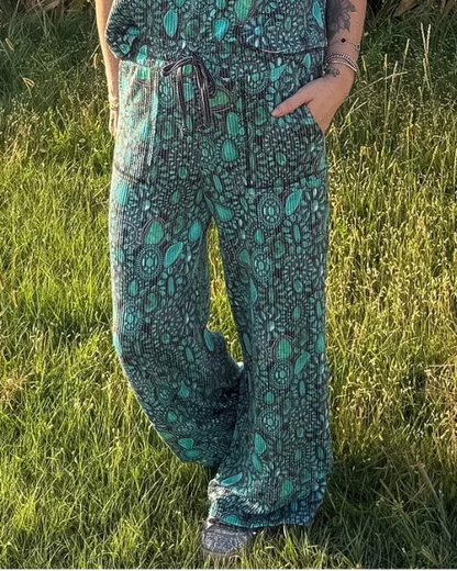 Sterling Kreek Cowgirl Cluster Turquoise Ribbed Pants for sale