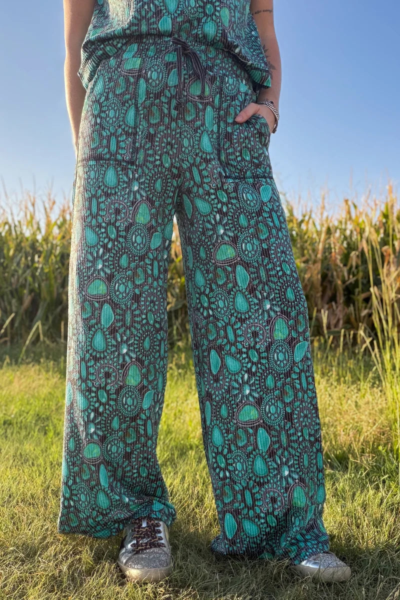 Turquoise Lover Ribbed Pants